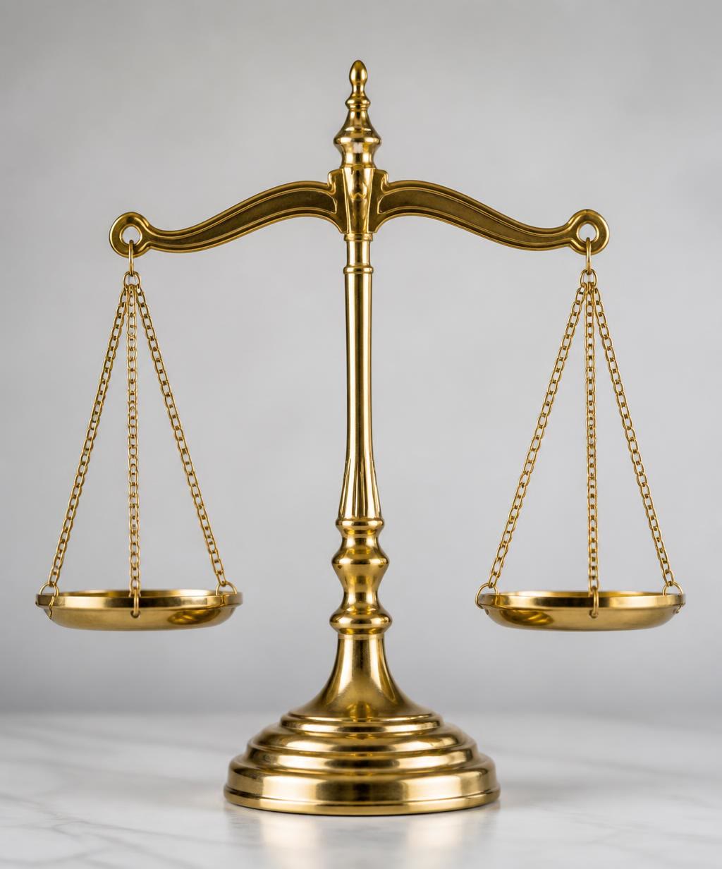 Balança da justiça dourada, símbolo do Direito e da advocacia